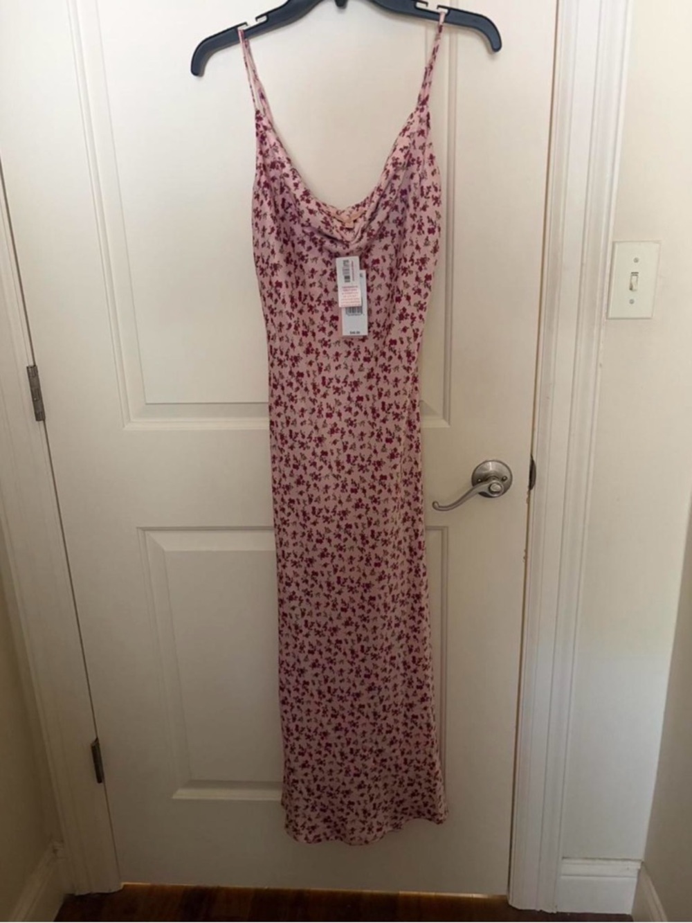 Pink floral print cowl neck midi slip dress